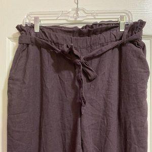 Plum paper bag waist linen pants